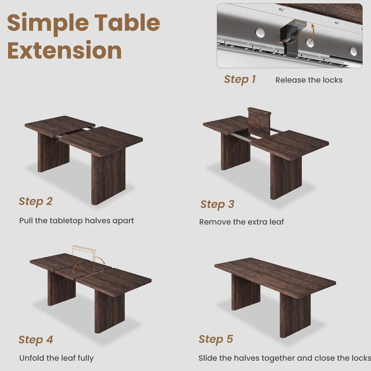 HiMISS Farmhouse Extendable Dining Table With Solid Wooden Base Design