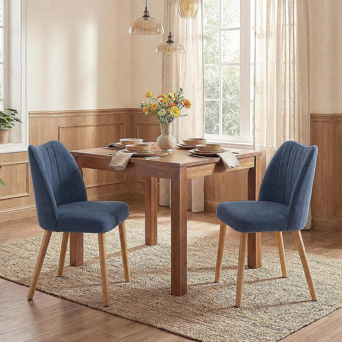 HiMISS Set Of Two Mid Century Modern Fabric Dining Chairs