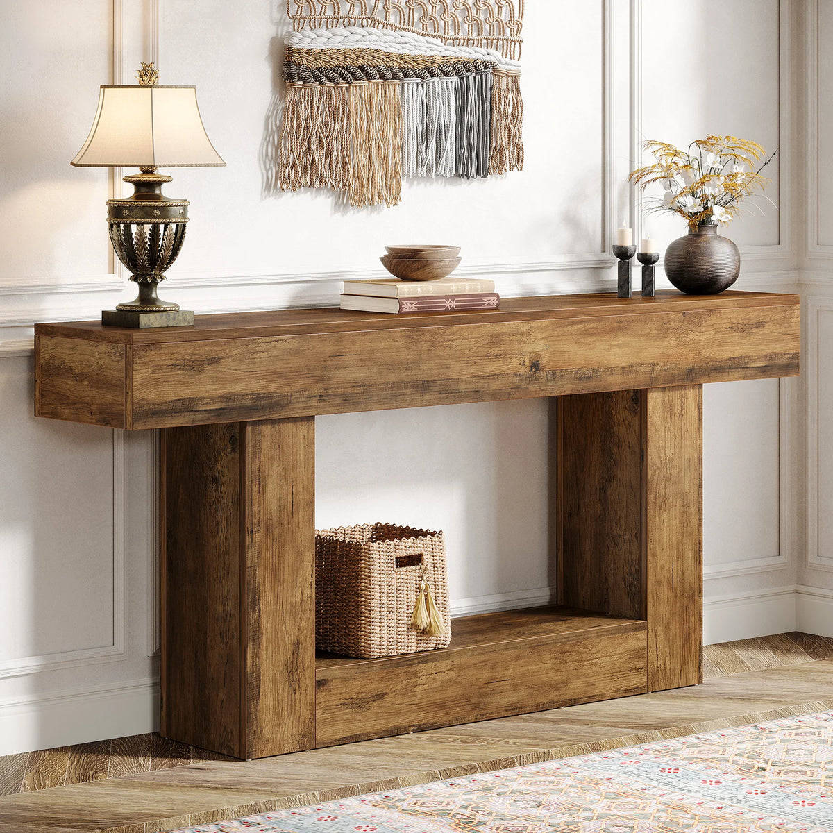 Tribesigns Farmhouse Two Tier Wood Console Table For Living Room
