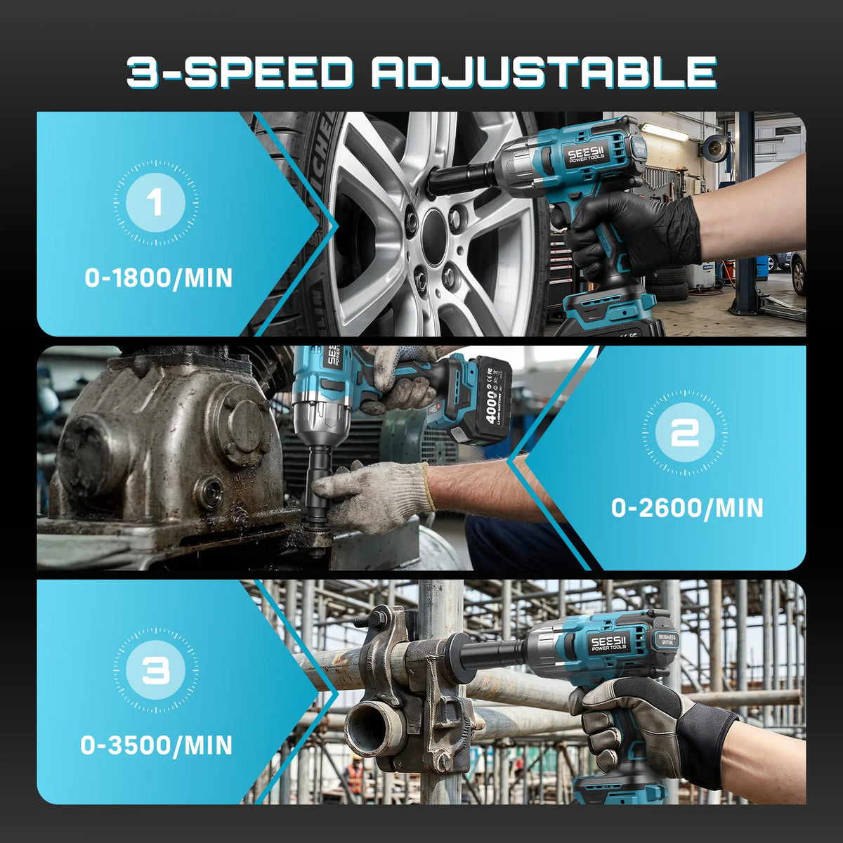 Seesii Brushless Cordless Power Drill And Impact Wrench Kit