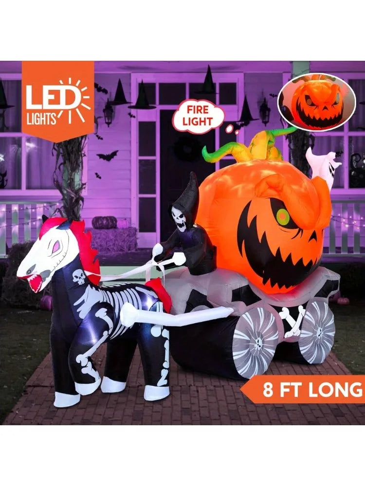Halloween Inflatable Pumpkin Carriage With Built In LED Lights