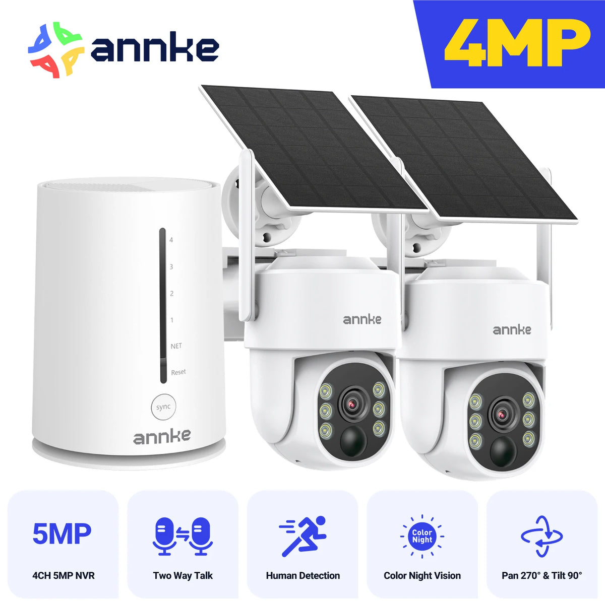 Annke 4Mp Solar Security Cameras With Wireless Nvr Kit