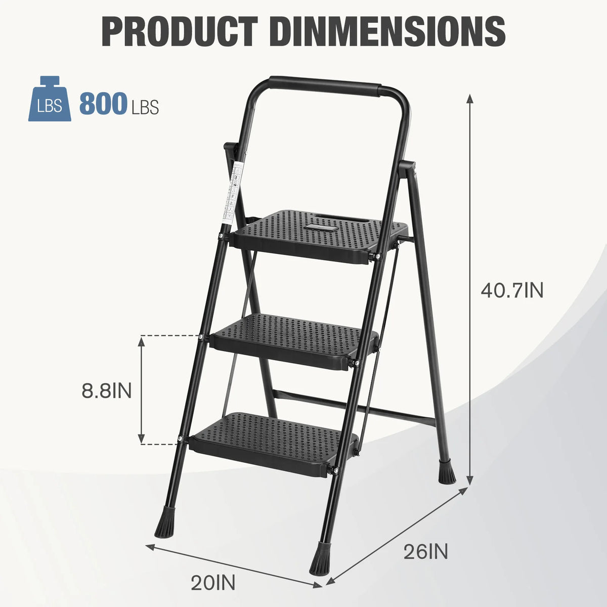 JHK Foldable Steel Step Ladder With Anti Slip Pedals