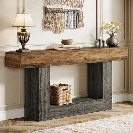 Tribesigns Farmhouse Two Tier Wood Console Table For Living Room