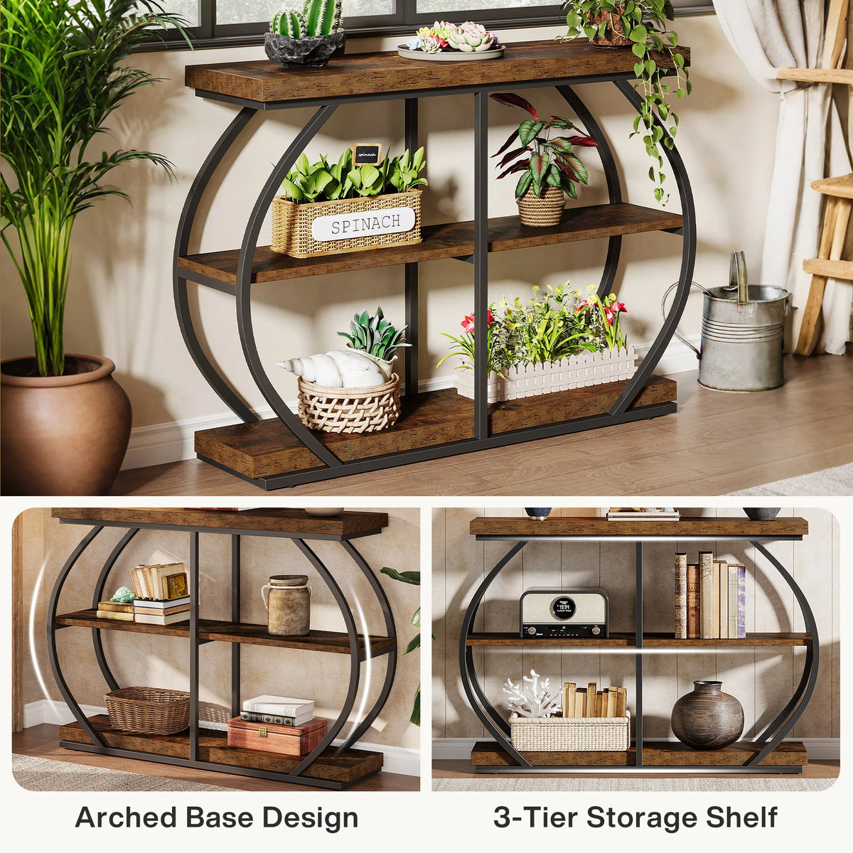 Tribesigns Wooden Entryway Console Table With Three Tier Storage