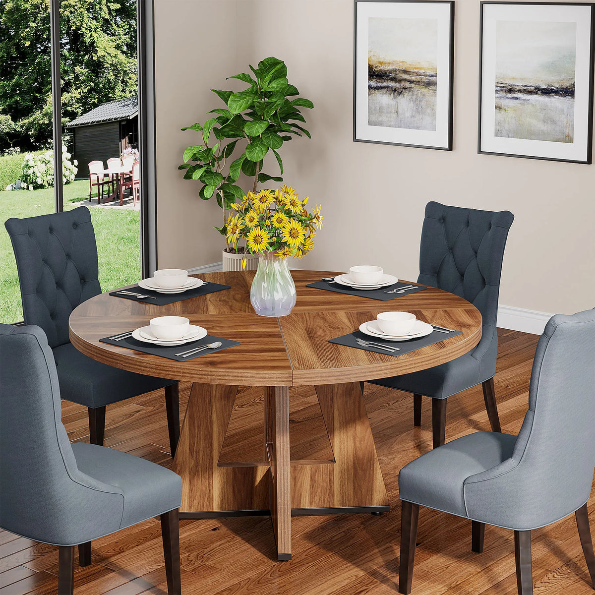 Tribesigns Round Farmhouse Dining Table For Dining Room