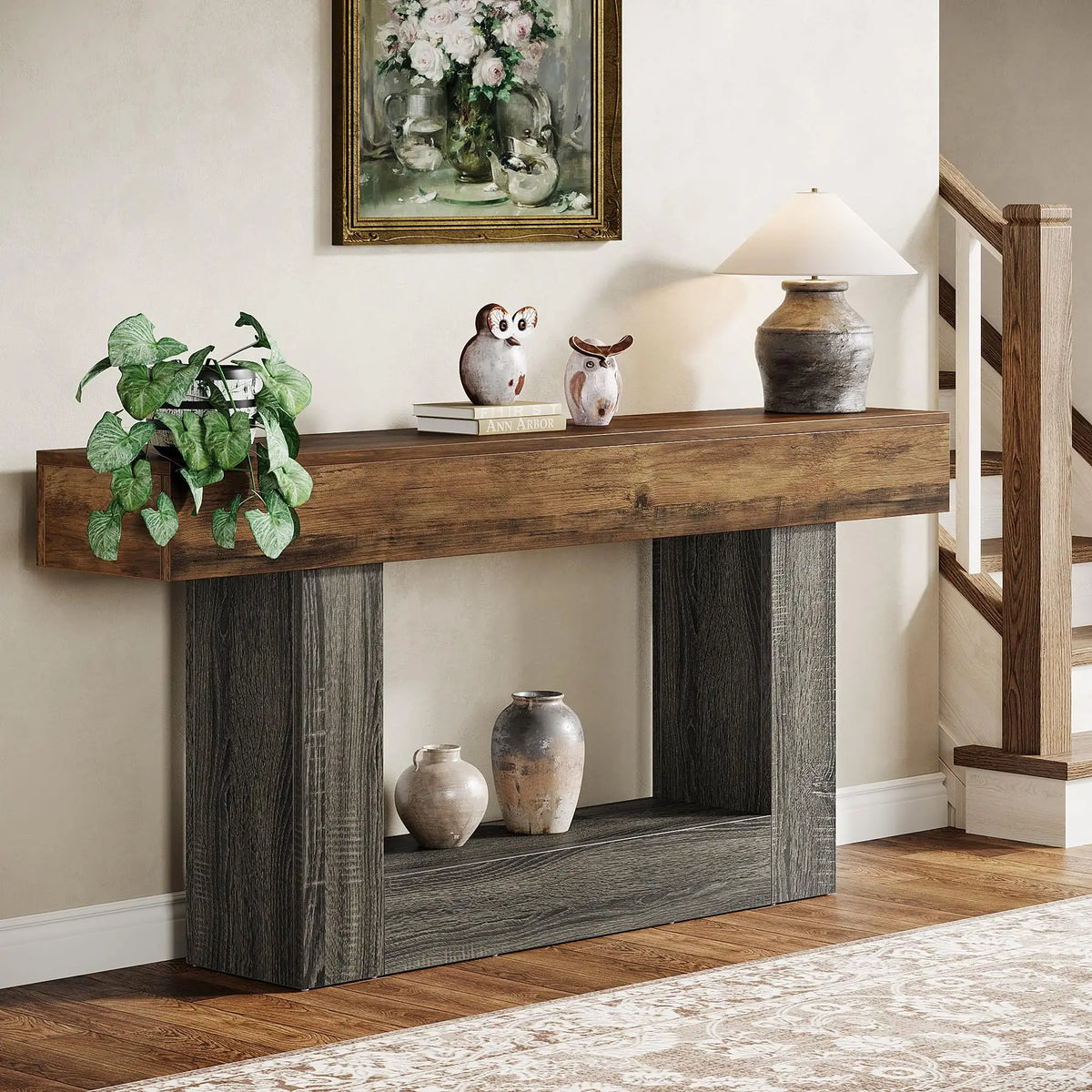 Tribesigns Farmhouse Two Tier Wood Console Table For Living Room