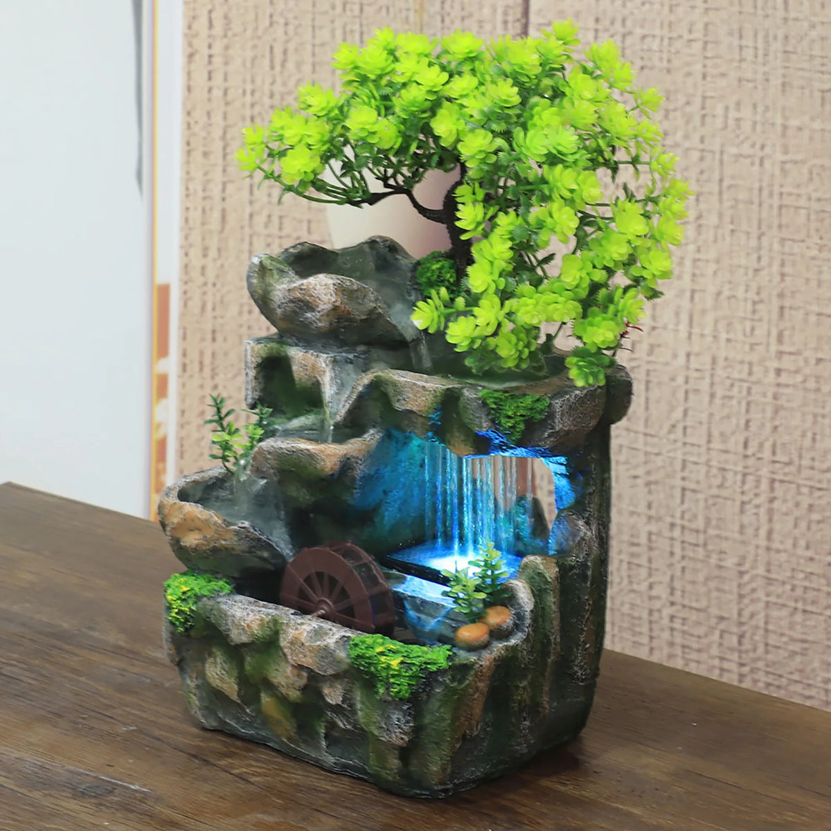 Color Changing LED Desktop Waterfall Fountain For Indoor Meditation
