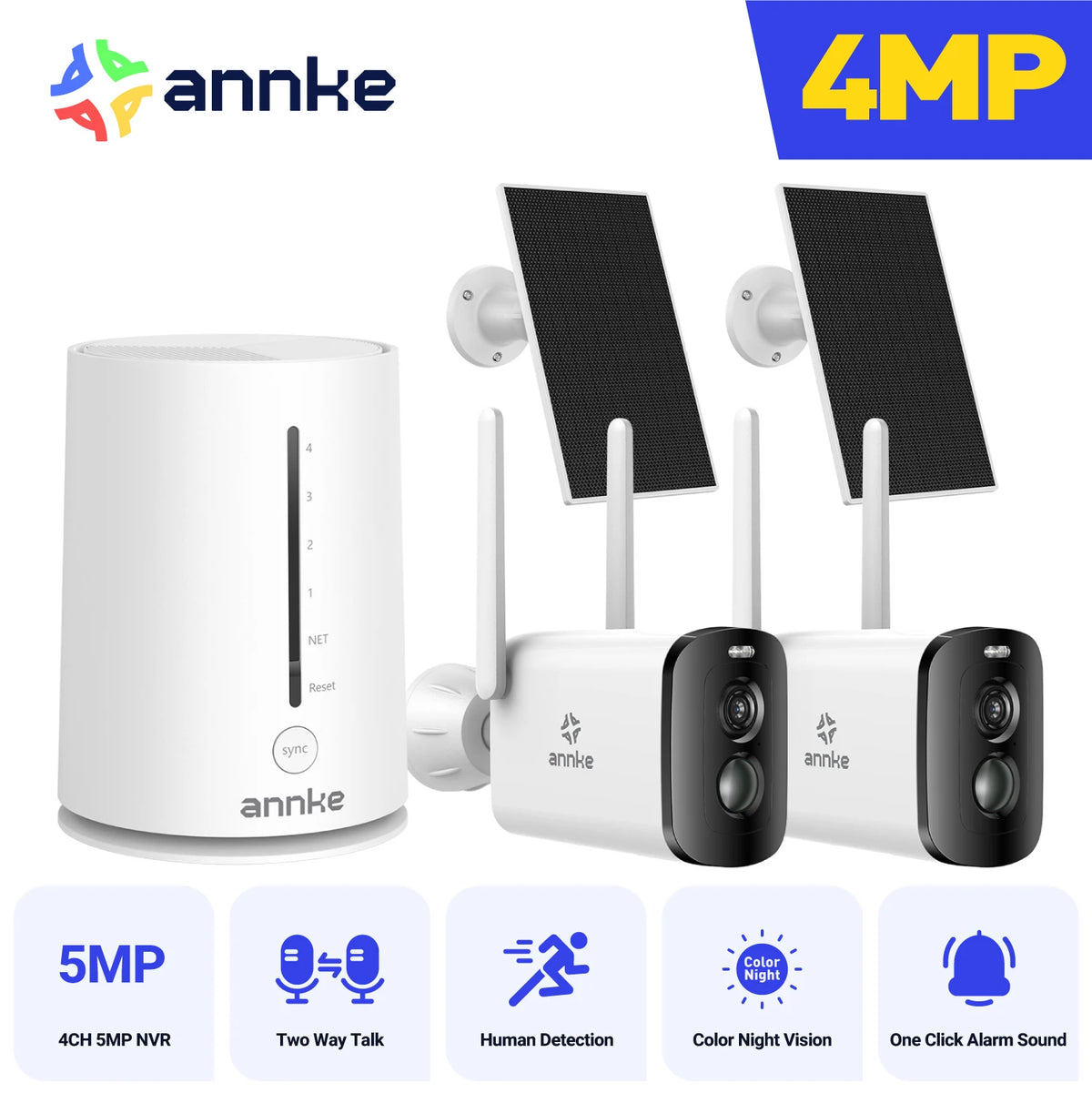 Annke 4Mp Solar Security Cameras With Wireless Nvr Kit