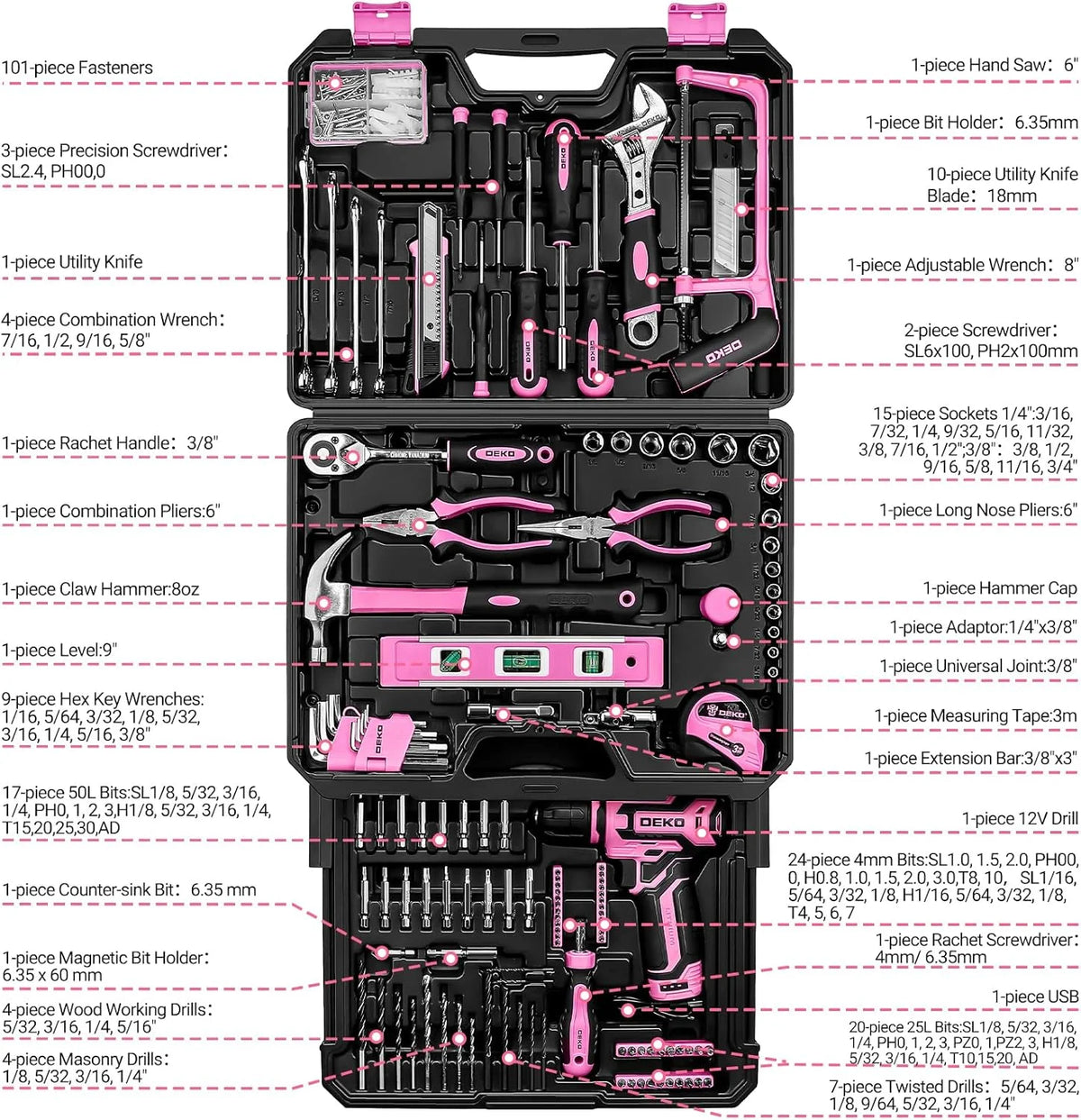 DEKO Hand Repair Toolbox With Cordless Drill Storage