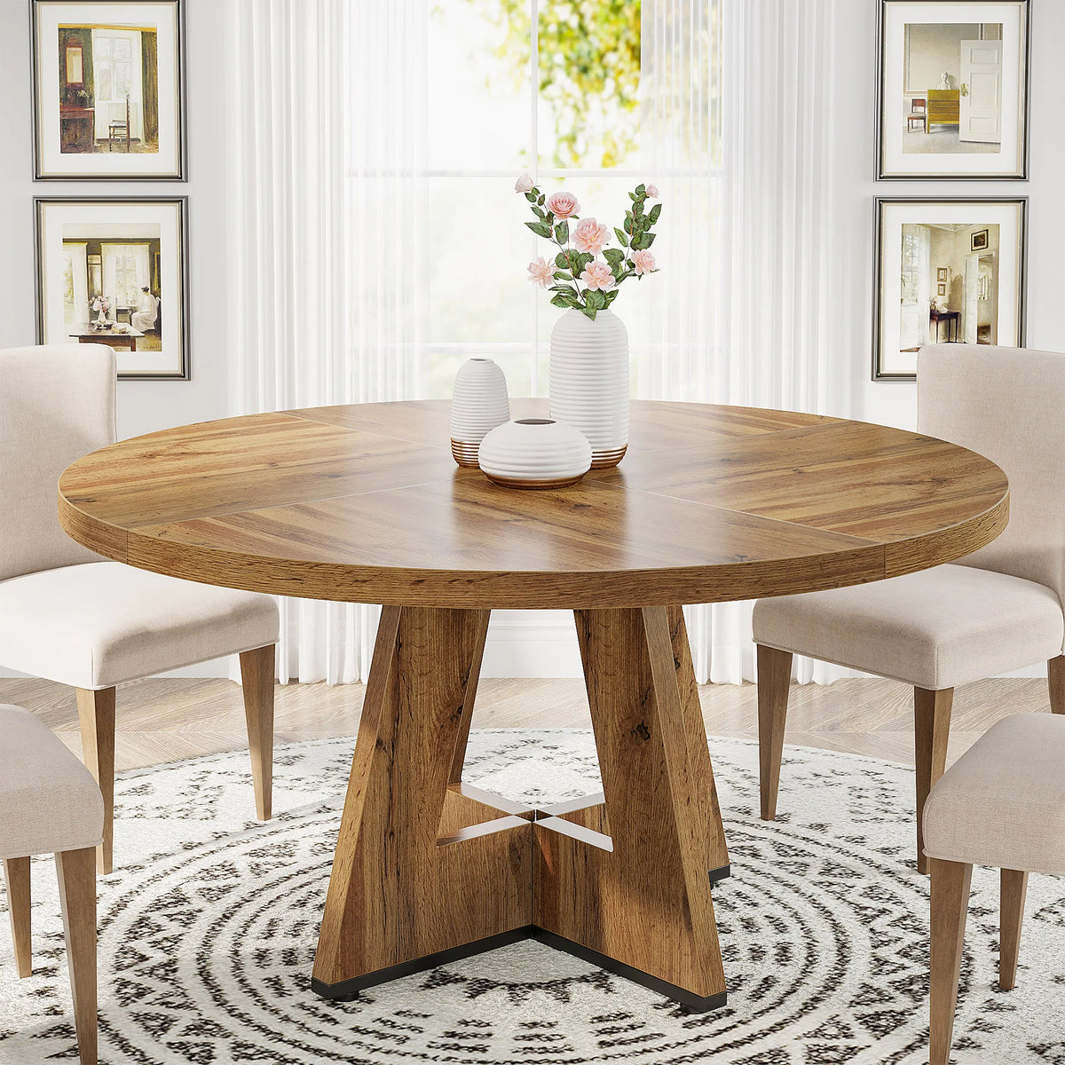 Tribesigns Round Farmhouse Dining Table For Dining Room