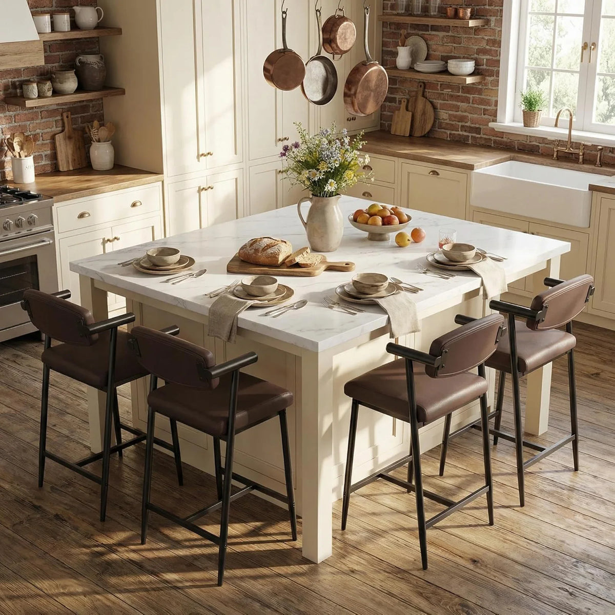 HiMiss Set Of 4 Counter Height Bar Stools With Arms