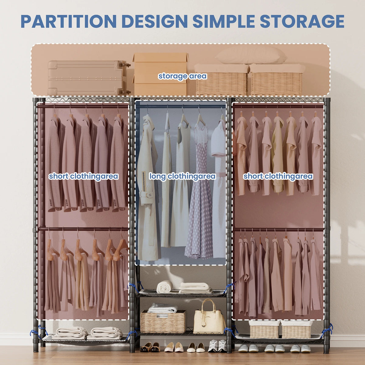 Freestanding Metal Clothes Rack And Storage Organizer