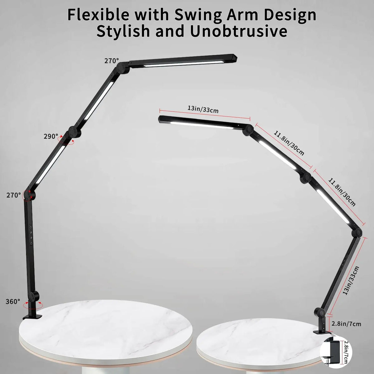 LED Desk Lamp With Clamp Adjustable Swing Arm Touch Control