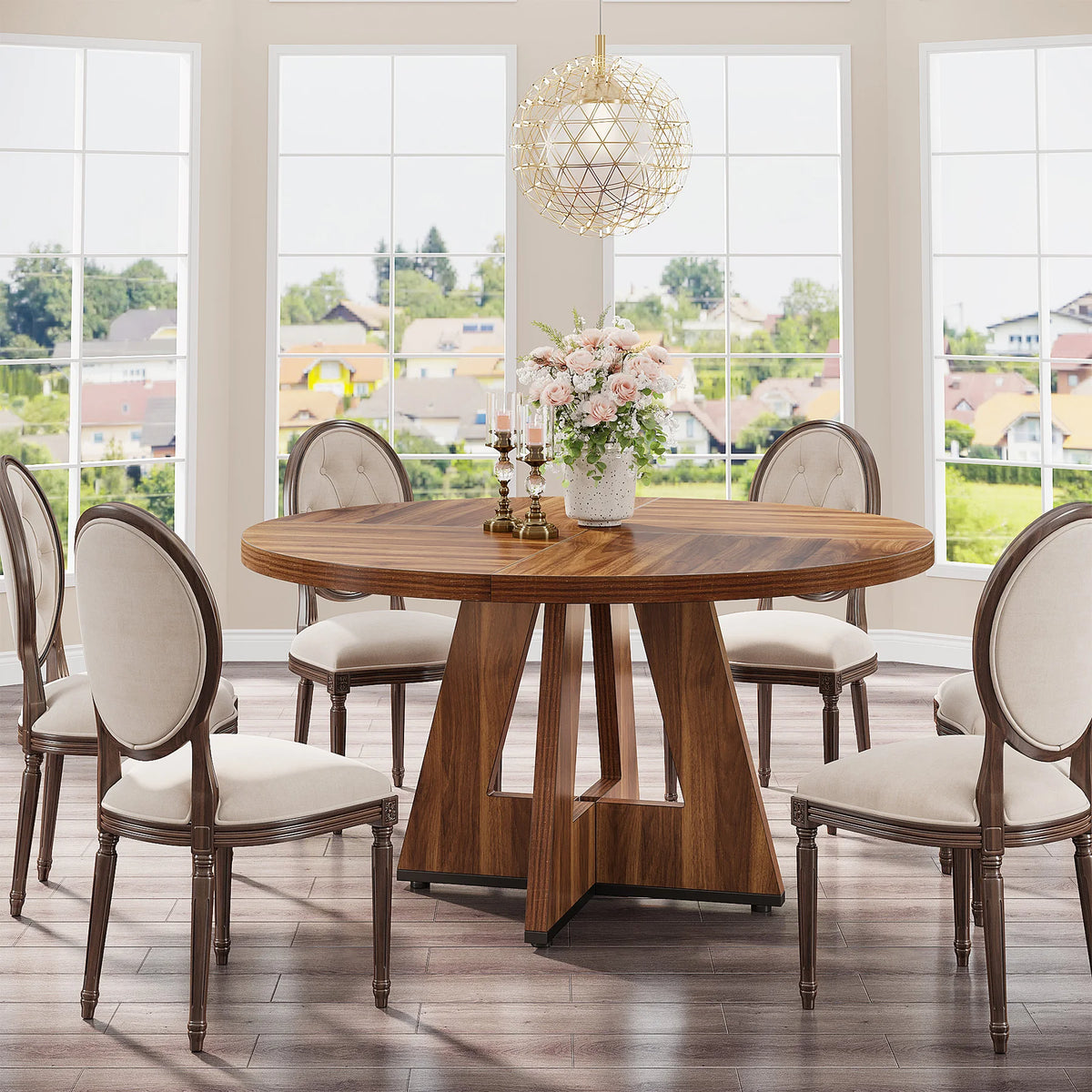 Tribesigns Round Farmhouse Dining Table For Dining Room