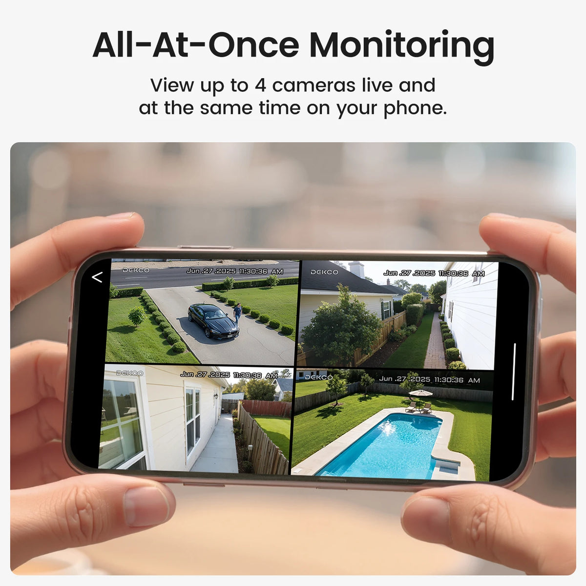Dekco 3MP Solar Security Camera System 4 Pack Wireless PTZ