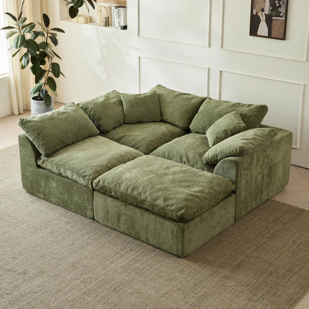Yeflixvrau Modern Cloud L Shaped Sectional Sofa With Ottoman