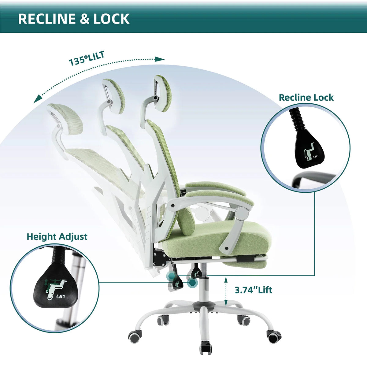 JHK Ergonomic Reclining High Back Mesh Rocking Swivel Gaming Chair