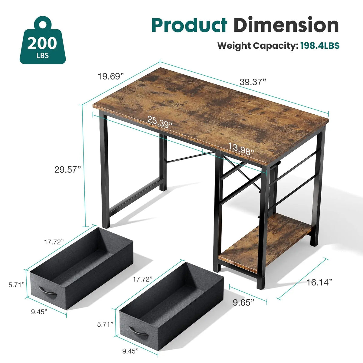 JHK Modern Wood Computer Desk Featuring Dual Storage Drawers