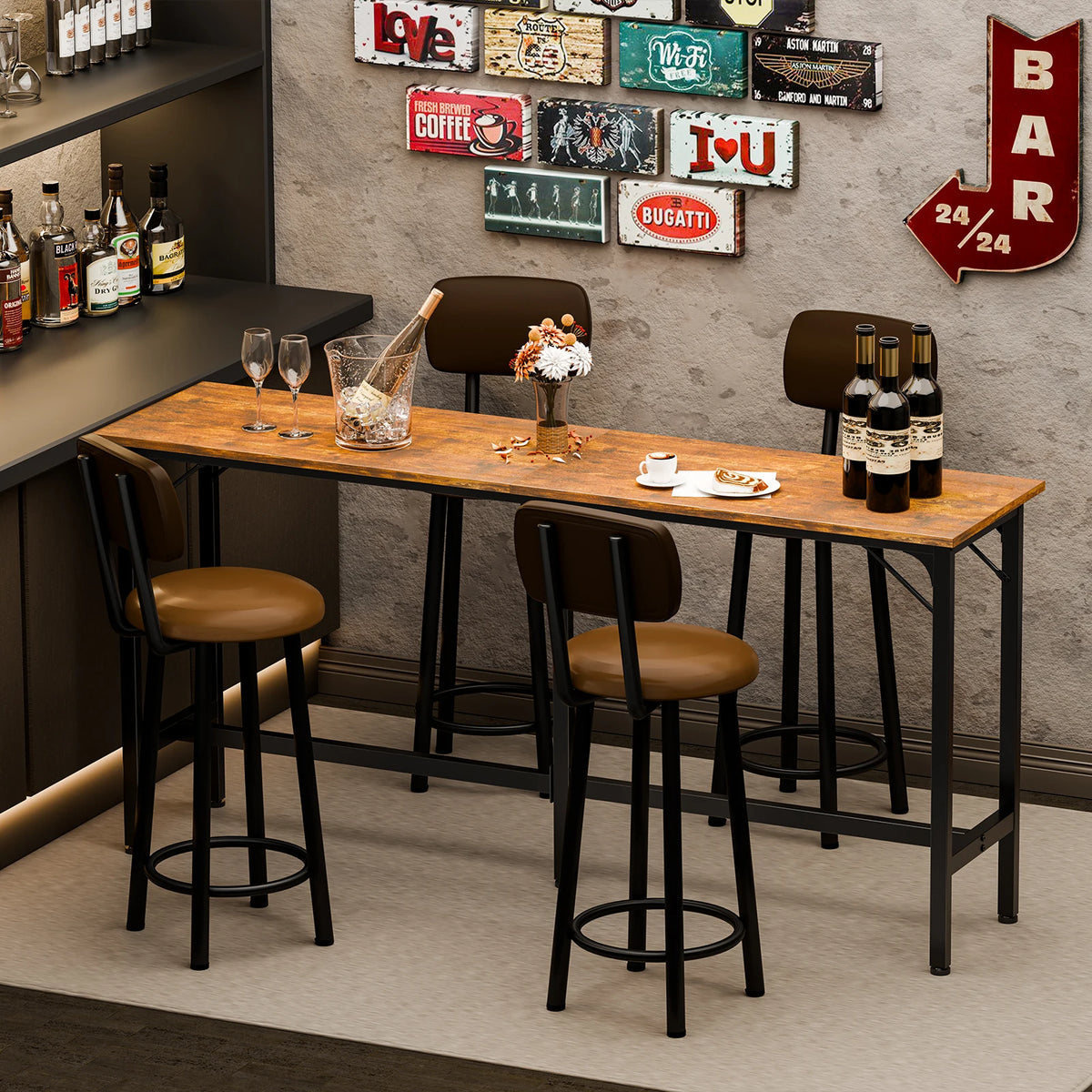 JHK Rectangular Metal Frame Counter Height Bar Dining Table