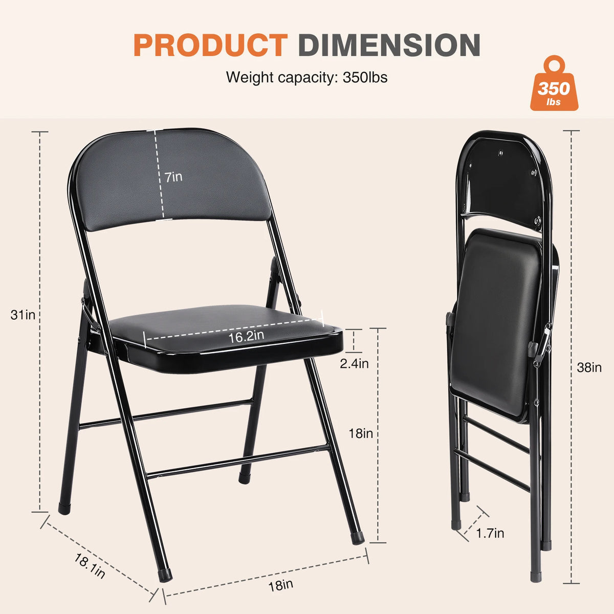 JHK Synthetic Leather Folding Chair 4 Pack Sturdy Steel Frame