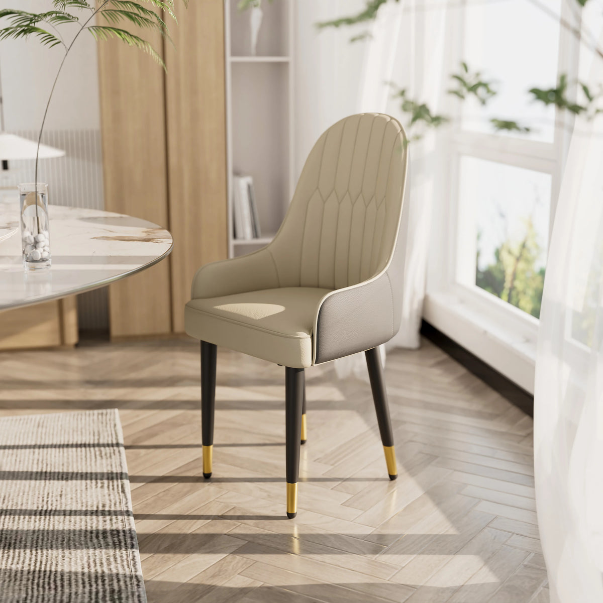 Wisfor Modern Faux Leather Dining Chair Set With Wood Legs
