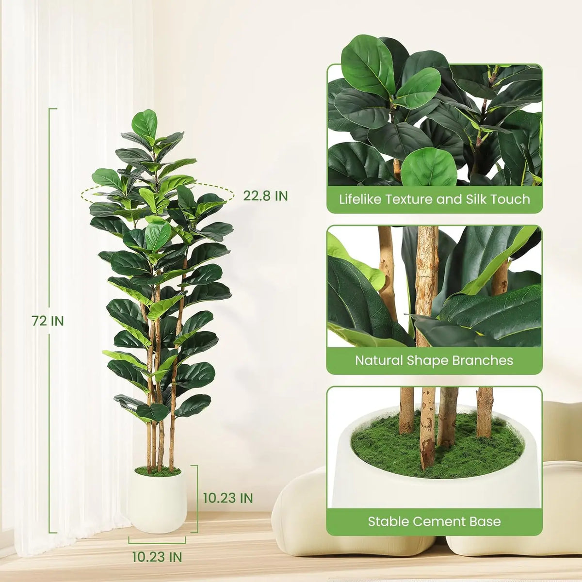 HiMISS Artificial Fiddle Leaf Fig Tree with Pot for Home