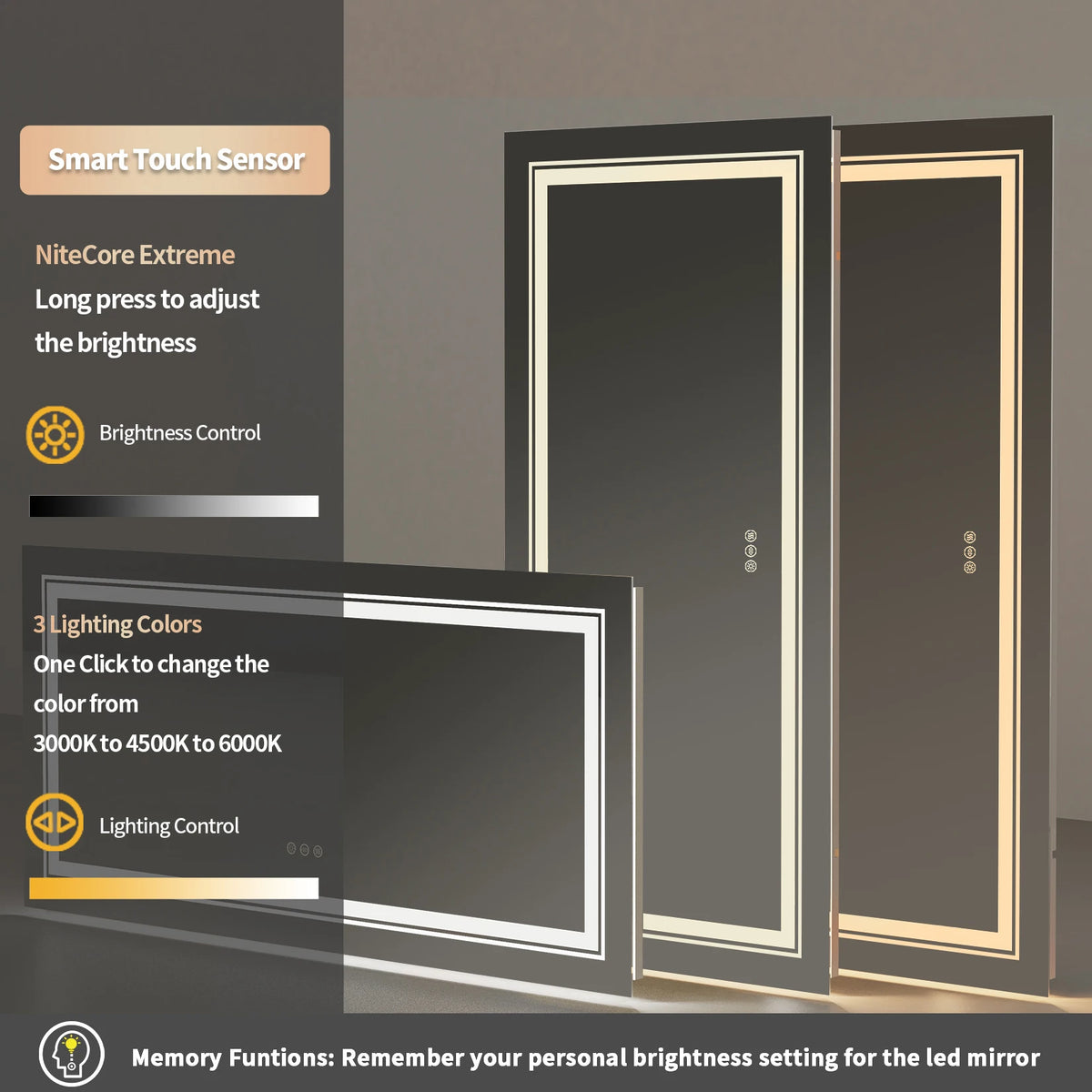 Illuminated LED Bathroom Mirror Featuring Touch Controlled Antifog Lighting
