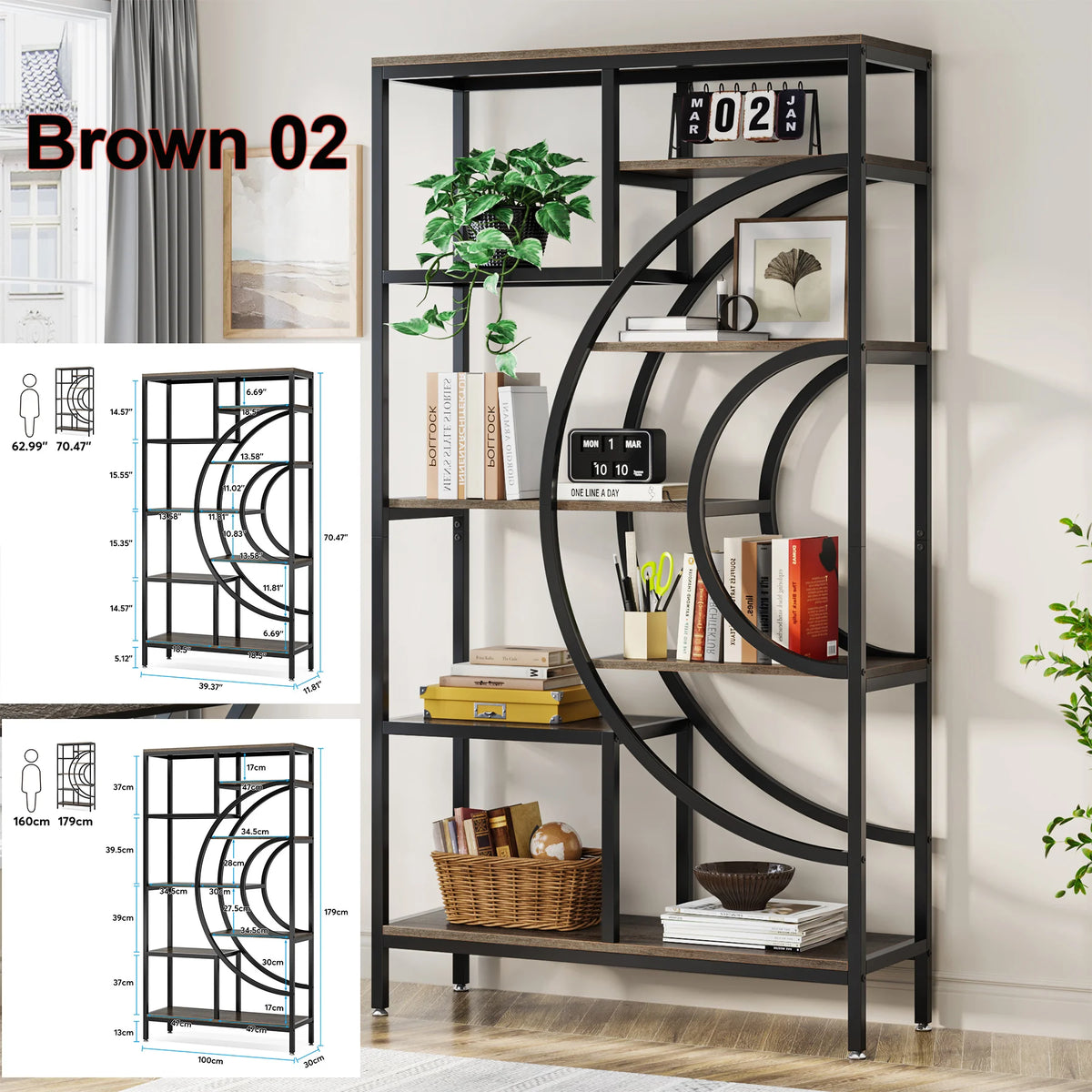 Tribesigns Industrial 5 Tier Bookshelf Freestanding Metal Display Rack
