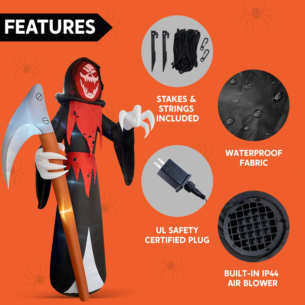 Joyfy Halloween Inflatable Grim Reaper With Scythe And LED Lights