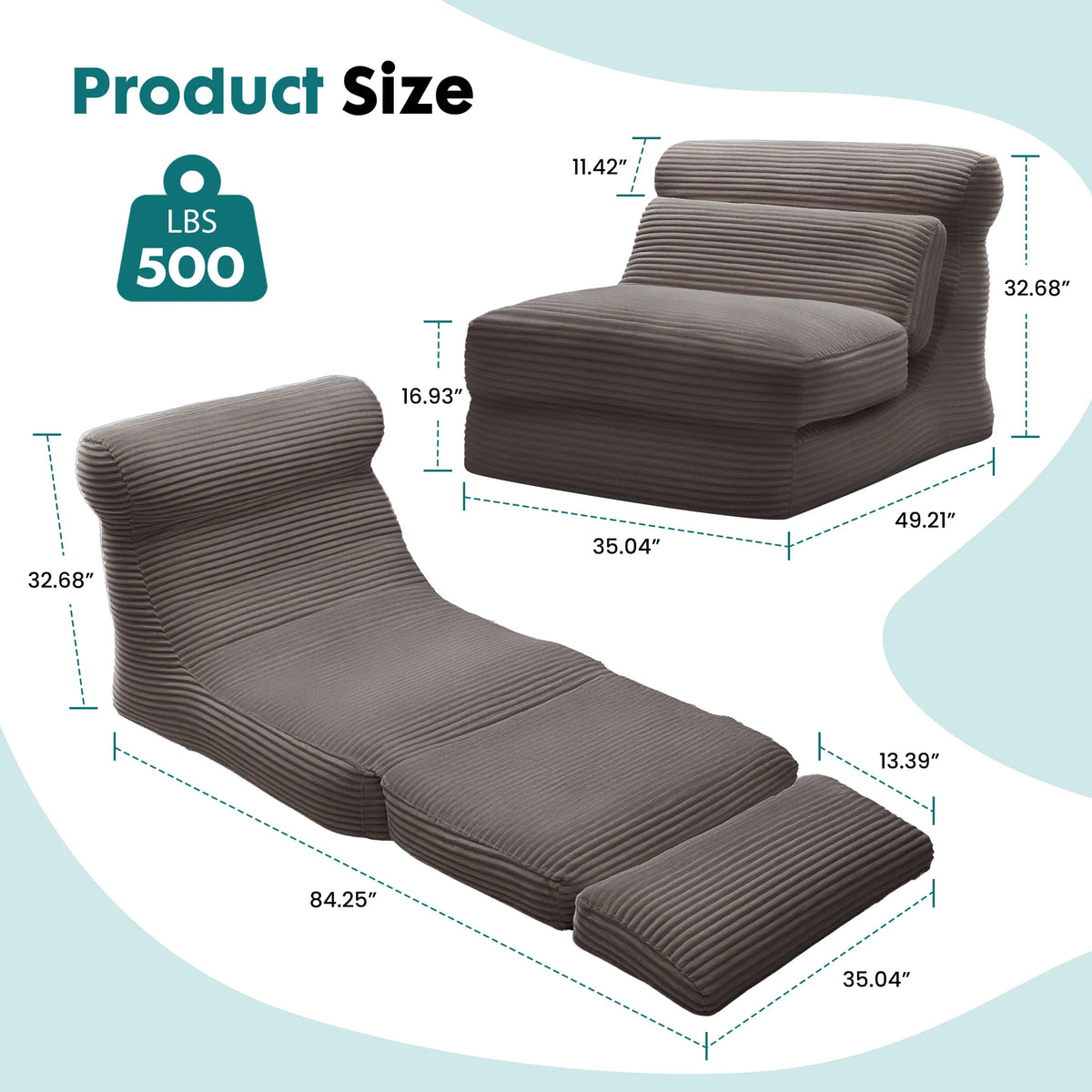 JHK Ergonomic Folding Sofa Bed With Lumbar Support Convertible Chair