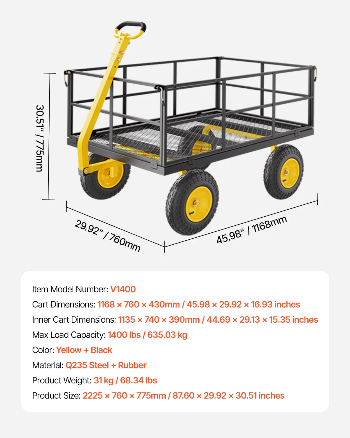 SucceBuy Heavy Duty Steel Garden Cart With All Terrain Wheels