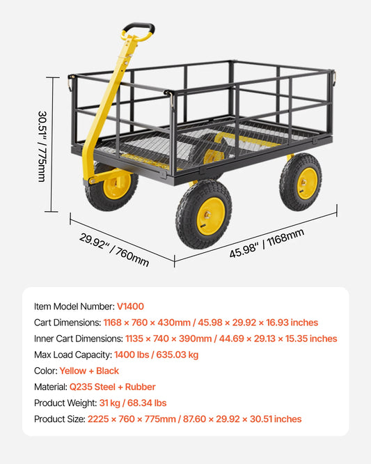 SucceBuy Heavy Duty Steel Garden Cart With All Terrain Wheels