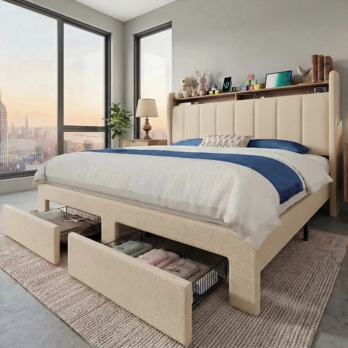 Hoomic Bed Frame With Storage Drawers And Charging Station