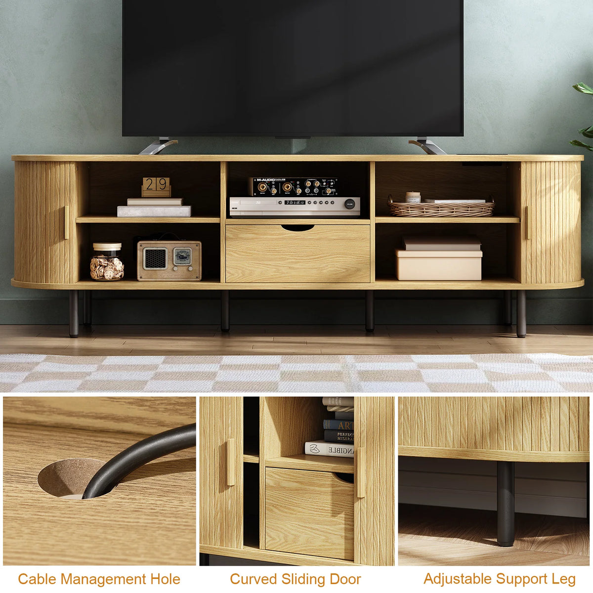 Onbrill Modern TV Console With Power Outlet Storage and Drawer