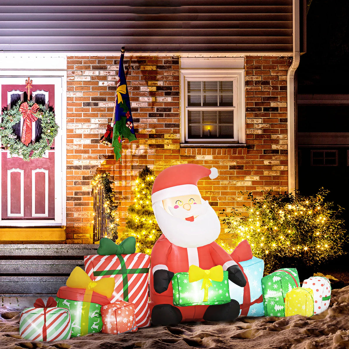 Christmas Inflatable Santa Claus With Gift Boxes And Led Lights