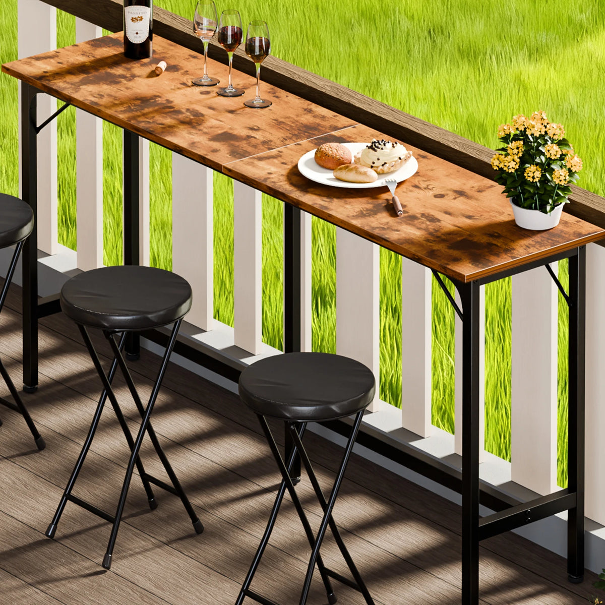 JHK Rectangular Metal Frame Counter Height Bar Dining Table
