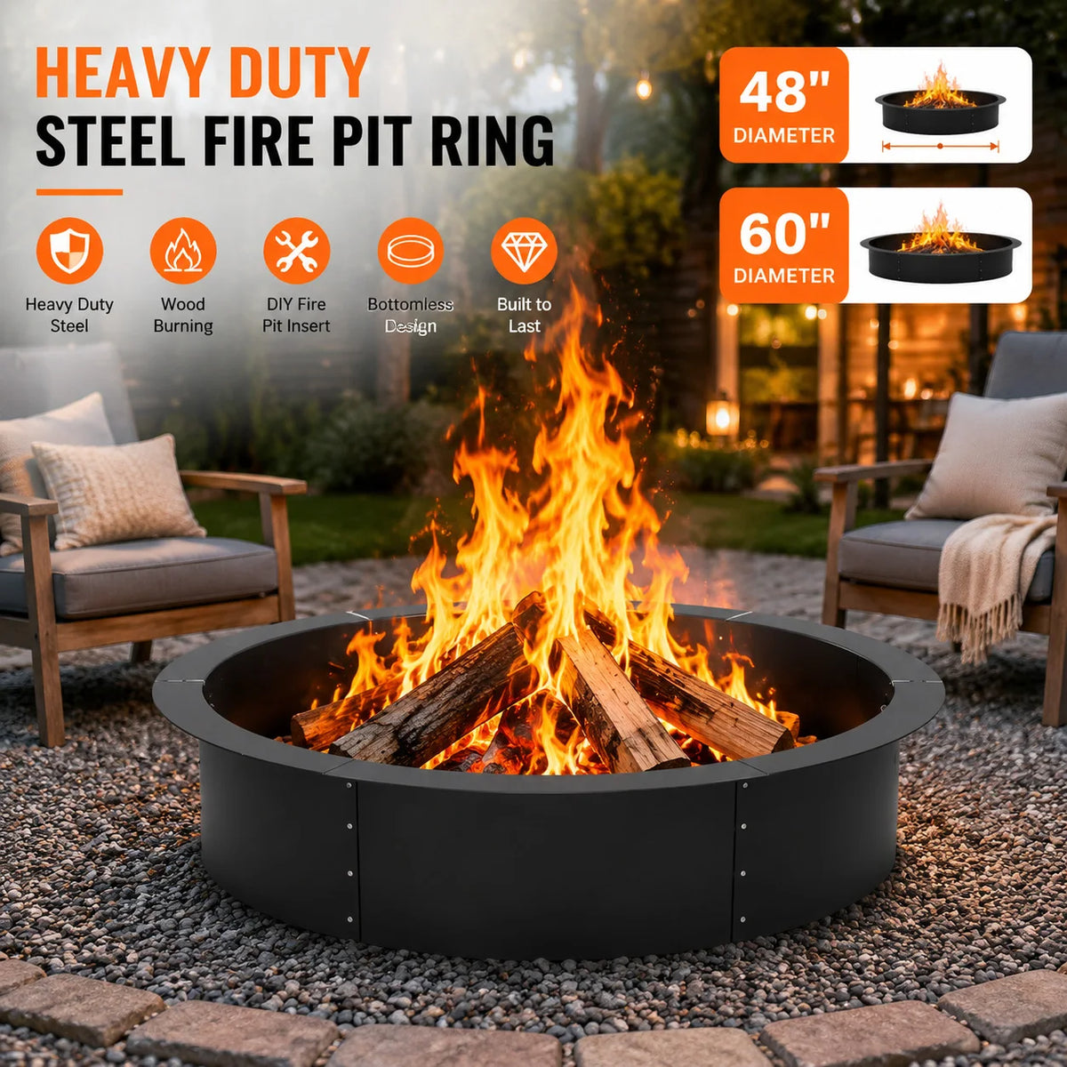 Heavy Duty Steel Fire Pit Ring Insert For Wood Burning