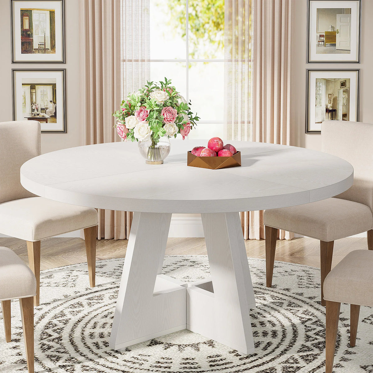 Tribesigns Round Farmhouse Dining Table For Dining Room