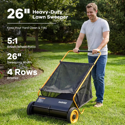 HiMISS Push Lawn Sweeper With Hopper Bag And Adjustable Brush