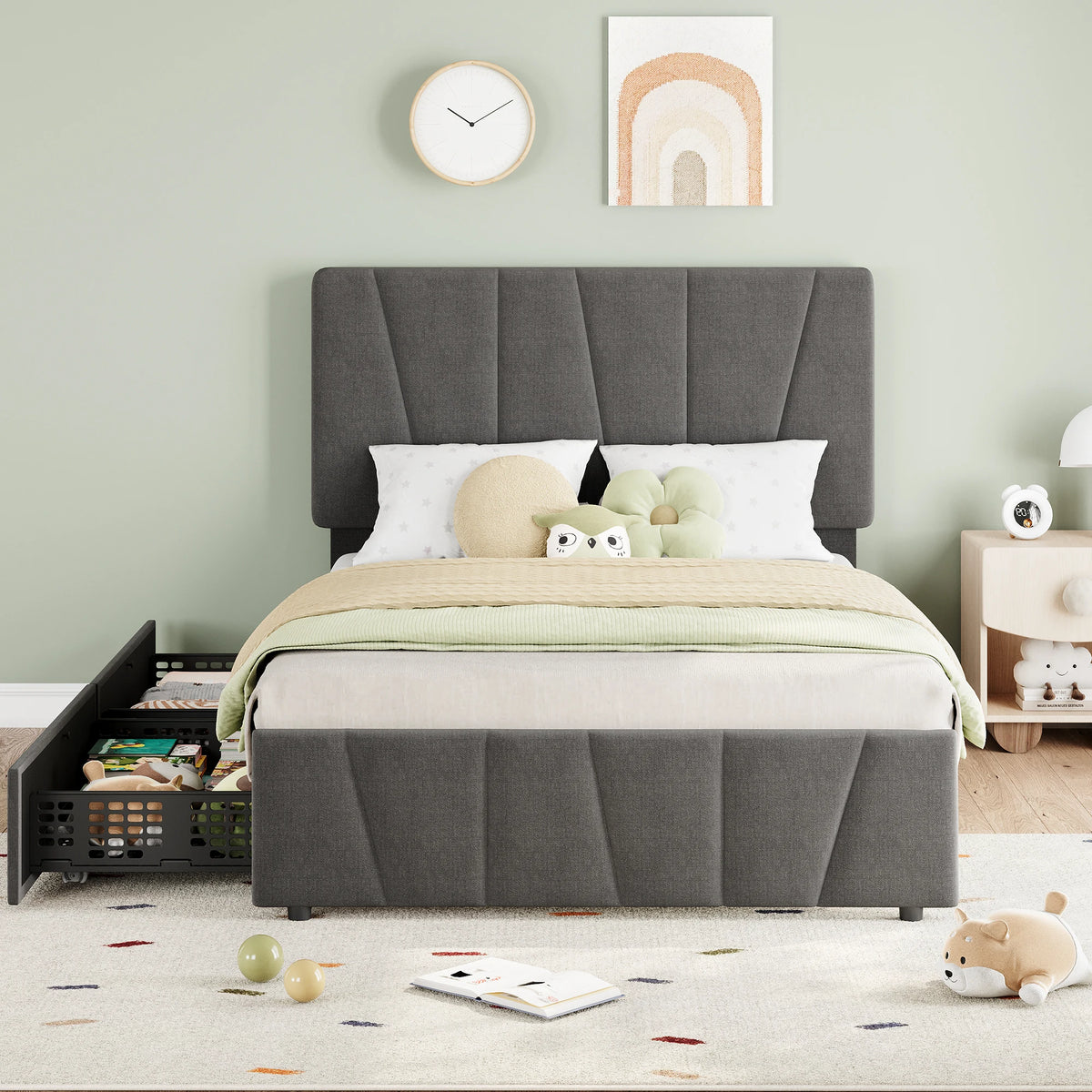 HiMISS Upholstered Platform Bed Frame Adjustable Headboard Storage Drawers