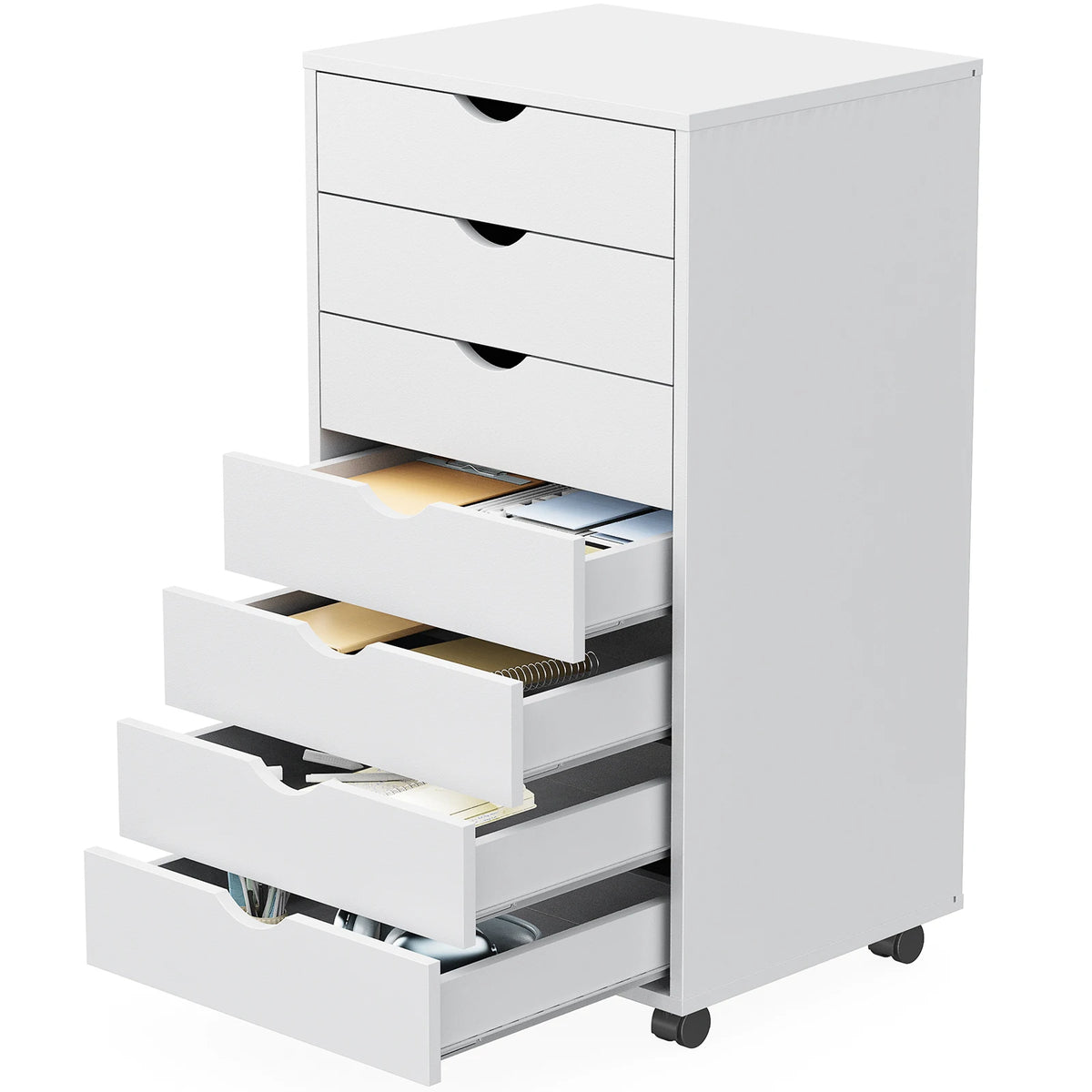 JHK 7 Drawer Wooden Storage Cabinet With Rolling Wheels Base