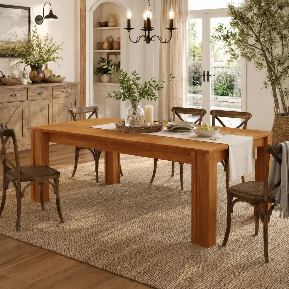 Modern Rectangular Farmhouse Dining Table With Sturdy Wood Frame