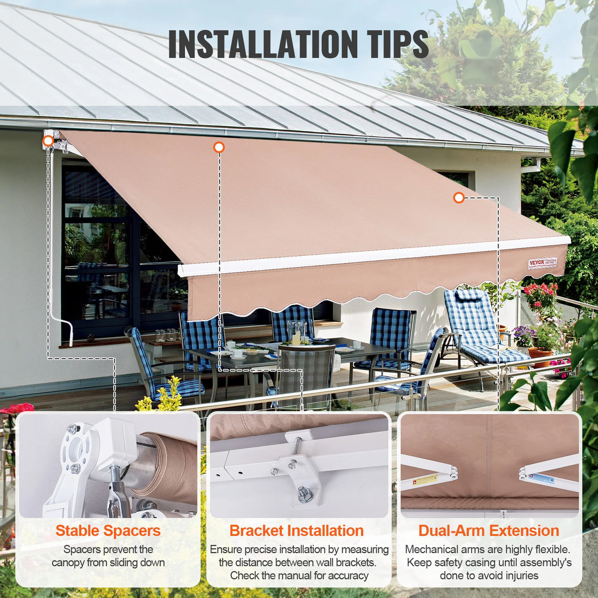 SucceBuy Manual Retractable Outdoor Awning Sun Shade Cover