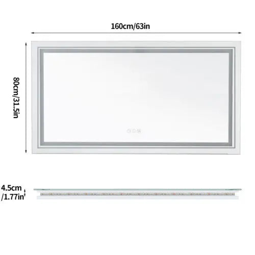 Illuminated LED Bathroom Mirror Featuring Touch Controlled Antifog Lighting