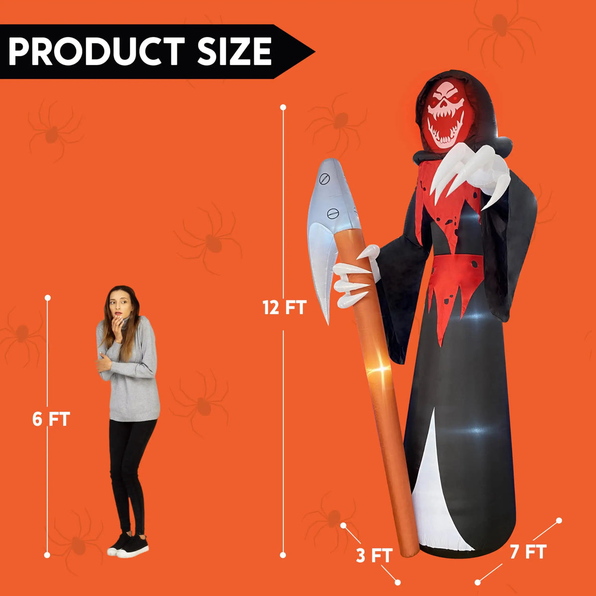Joyfy Halloween Inflatable Grim Reaper With Scythe And LED Lights
