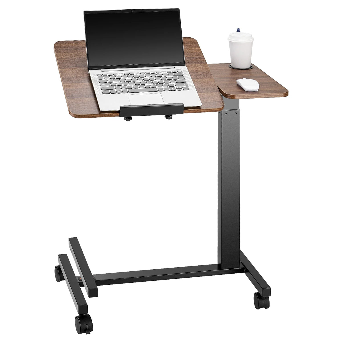 SucceBuy Adjustable Overbed Table With Swivel Casters And Laptop Desk