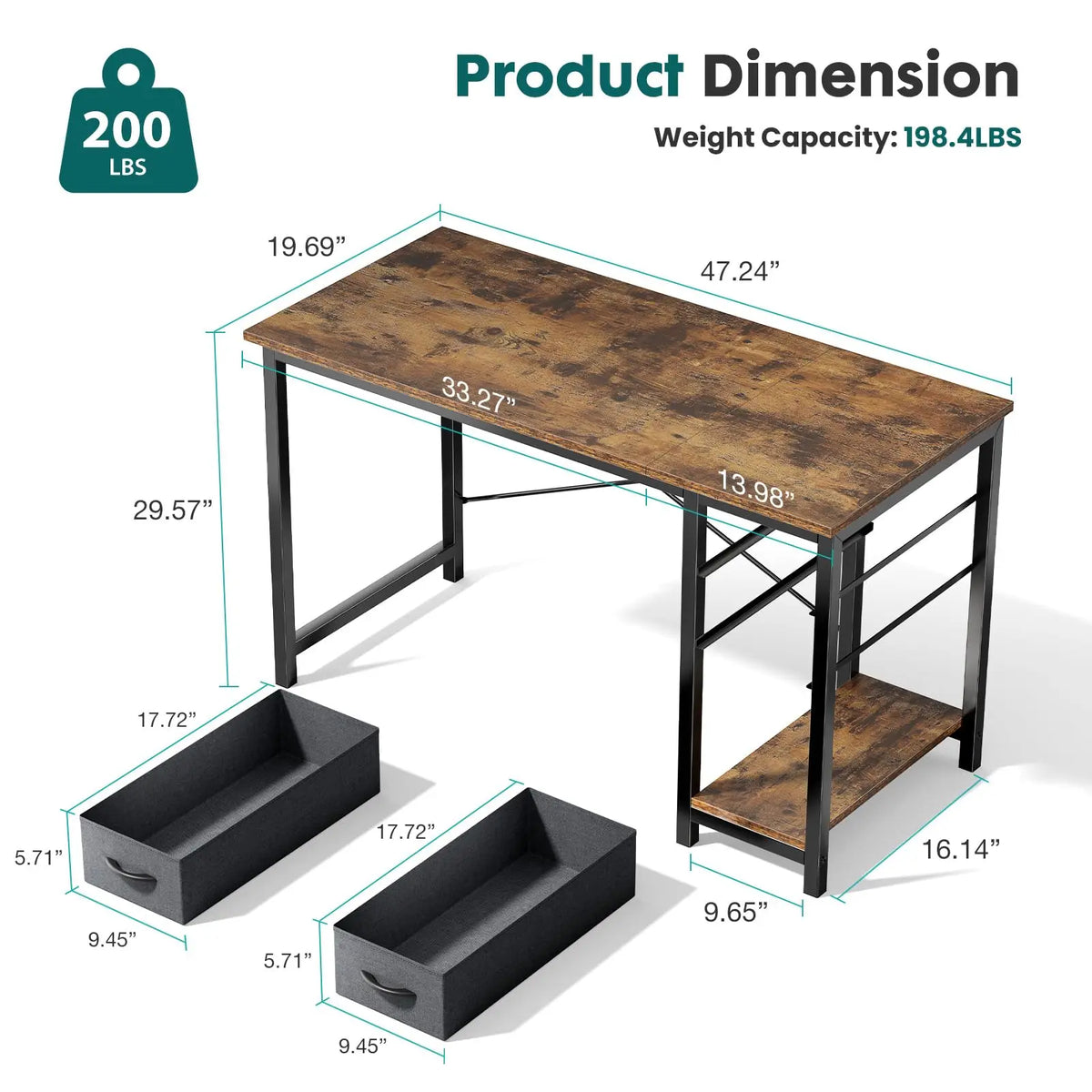 JHK Modern Wood Computer Desk Featuring Dual Storage Drawers