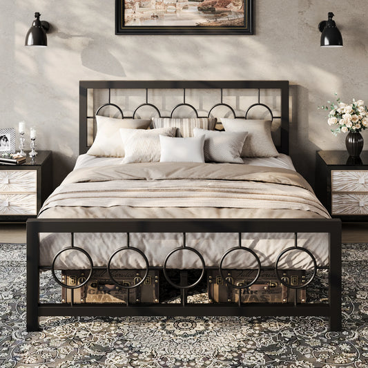 HOOMIC Metal Platform Bed Frame With Vintage Circular Headboard