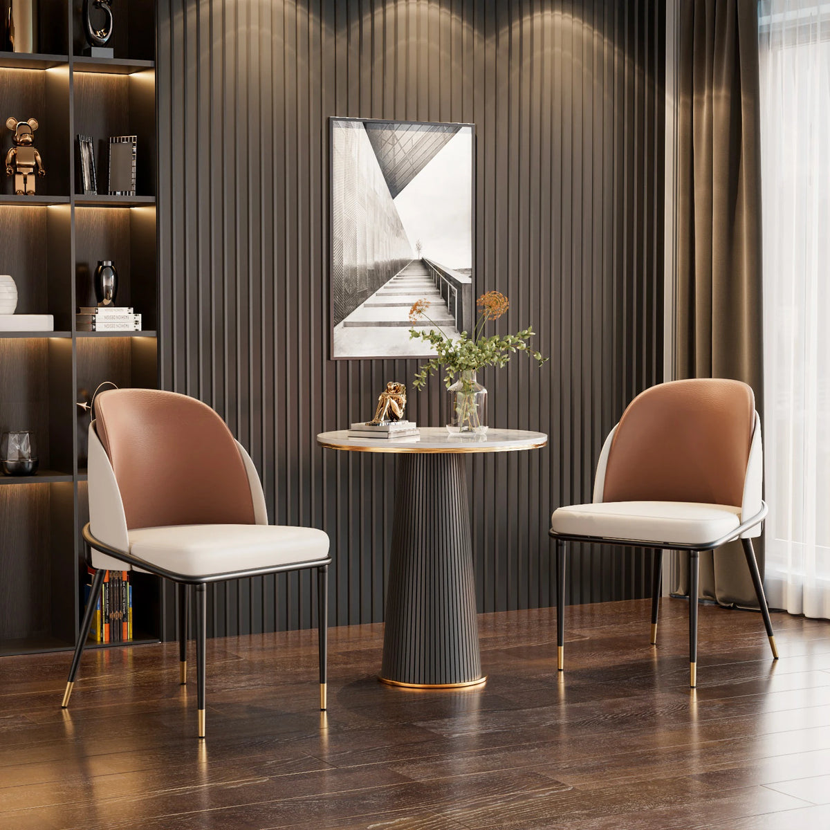 Modern Faux Leather Dining Chair Set Padded Wood Backrest